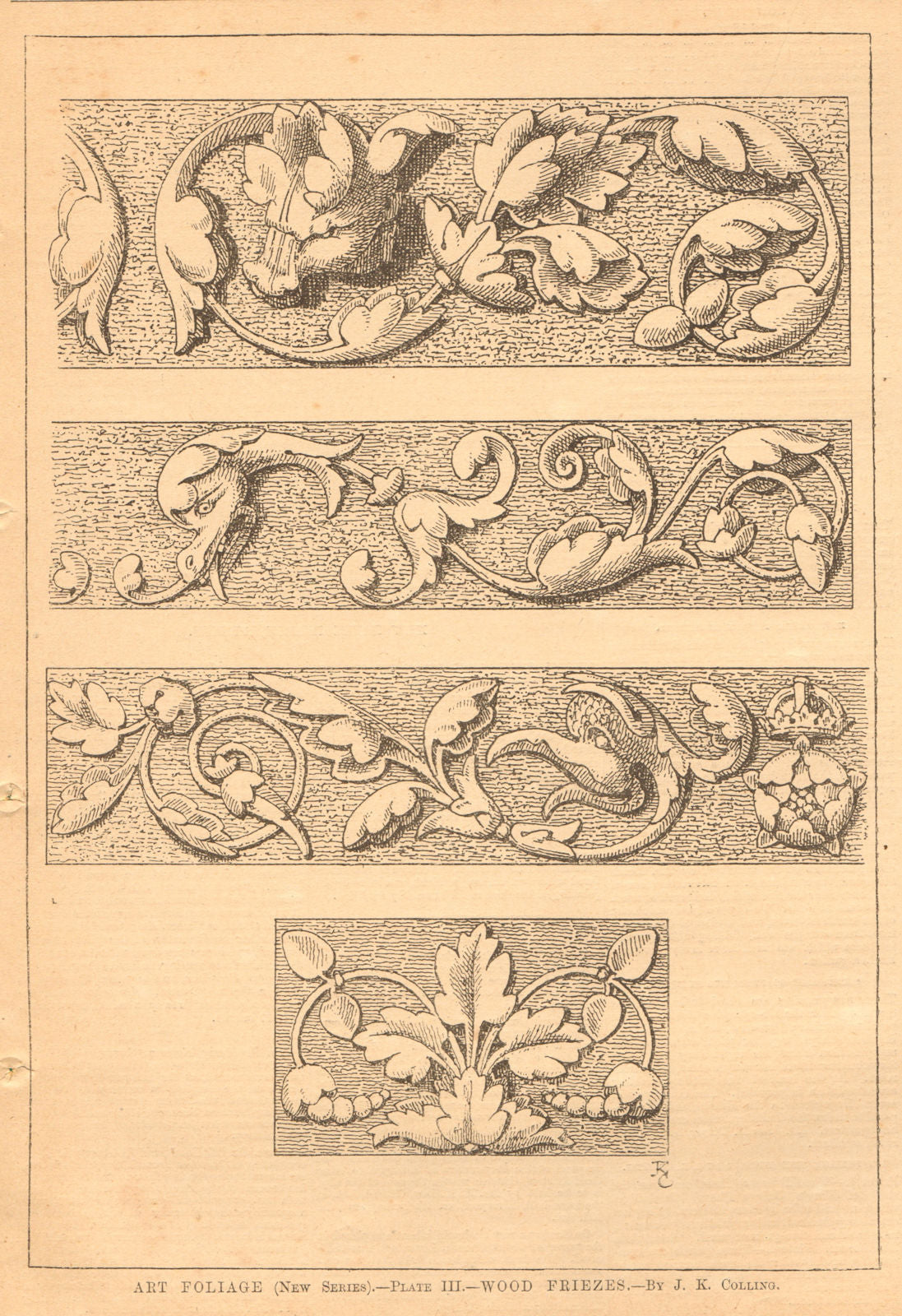 Art Foliage (New series) - Plate III - Wood Friezes - by J.K. Colling. 1901